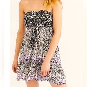Free People Bali Nights Strapless Mini Dress Raw Hem Soft Fabric Size Medium
